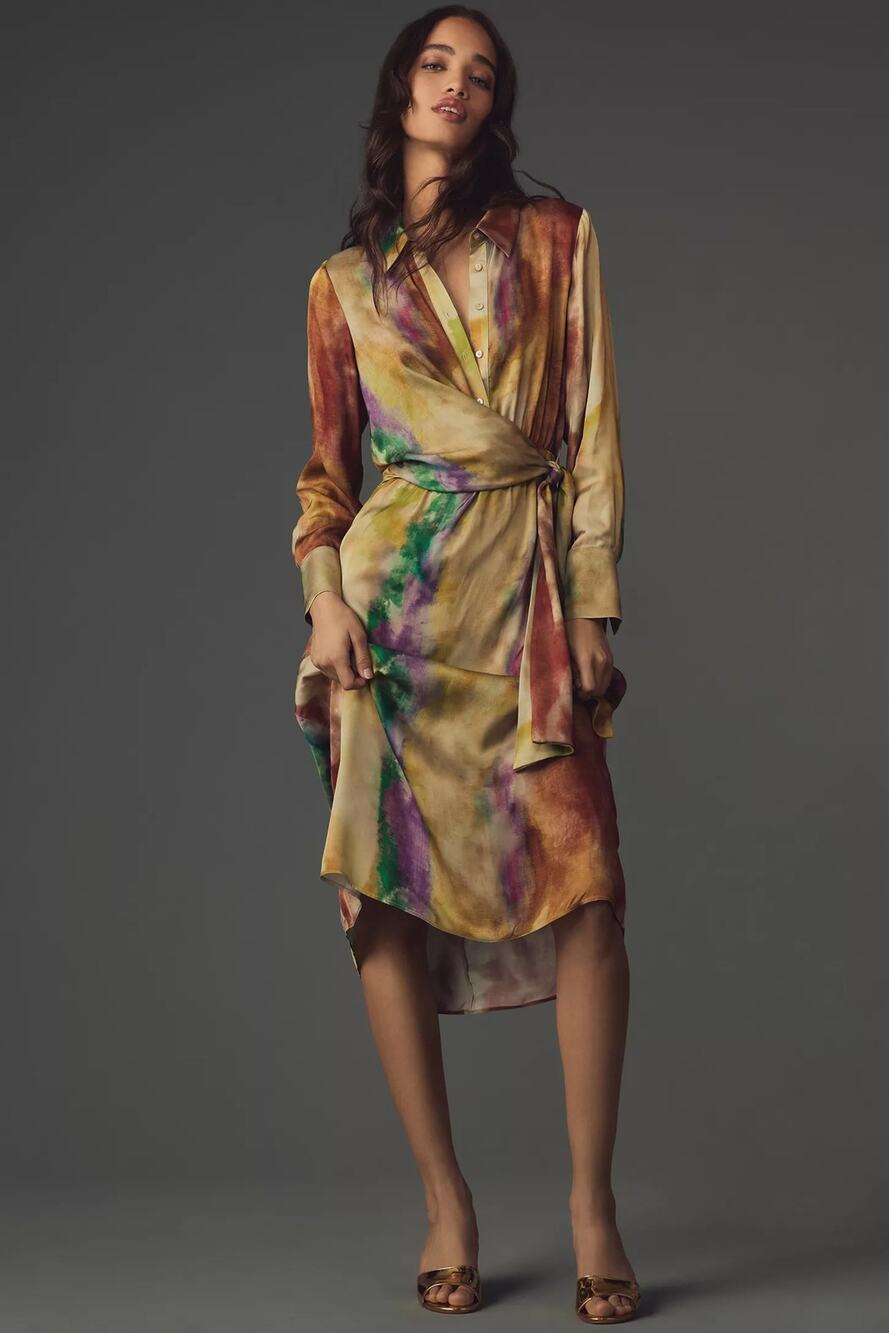 nwt by ANTHROPOLOGIE sz M Long-Sleeve Tie-Waist Midi Dress